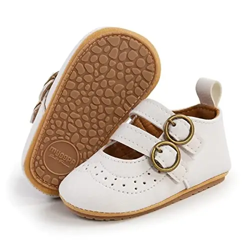 Baby Girls Mary Jane Flats Shoes with Non-Slip Soft Sole Toddler First Walkers Newborn Princess Dress Shoes - 3