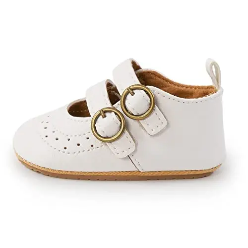 Baby Girls Mary Jane Flats Shoes with Non-Slip Soft Sole Toddler First Walkers Newborn Princess Dress Shoes - 6