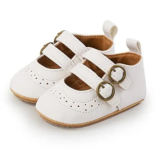 Baby Girls Mary Jane Flats Shoes with Non-Slip Soft Sole Toddler First Walkers Newborn Princess Dress Shoes - AKINGIO