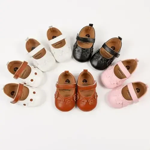 Baby Girls Mary Jane Flats Shoes with Non-Slip Soft Sole Toddler First Walkers Newborn Princess Dress Shoes - BABY (1)
