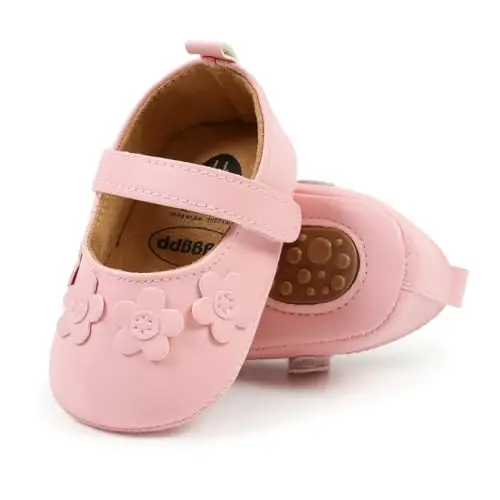 Baby Girls Mary Jane Flats Shoes with Non-Slip Soft Sole Toddler First Walkers Newborn Princess Dress Shoes - 5
