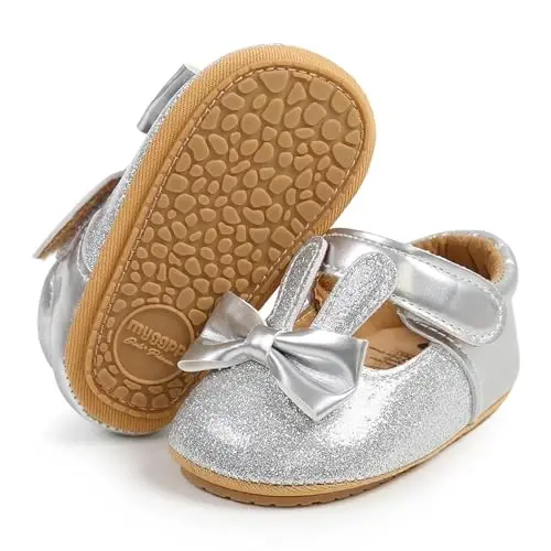 Baby Girls Mary Jane Flats Shoes with Non-Slip Soft Sole Toddler First Walkers Newborn Princess Dress Shoes - 1