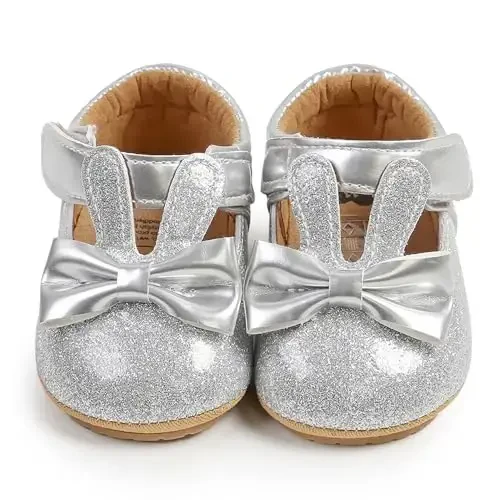Baby Girls Mary Jane Flats Shoes with Non-Slip Soft Sole Toddler First Walkers Newborn Princess Dress Shoes - 5