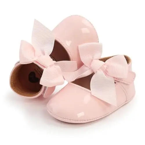 Baby Girls Mary Jane Flats Shoes with Non-Slip Soft Sole Toddler First Walkers Newborn Princess Dress Shoes - 5