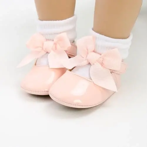Baby Girls Mary Jane Flats Shoes with Non-Slip Soft Sole Toddler First Walkers Newborn Princess Dress Shoes - 6