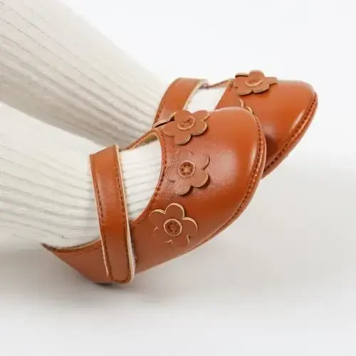 Baby Girls Mary Jane Flats Shoes with Non-Slip Soft Sole Toddler First Walkers Newborn Princess Dress Shoes - 4