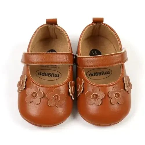 Baby Girls Mary Jane Flats Shoes with Non-Slip Soft Sole Toddler First Walkers Newborn Princess Dress Shoes - 6