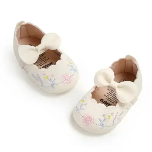 Baby Girls Mary Jane Flats Shoes with Non-Slip Soft Sole Toddler First Walkers Newborn Princess Dress Shoes - 3