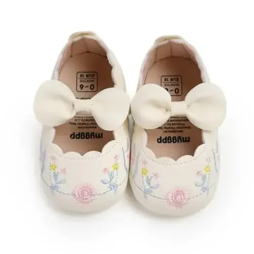 Baby Girls Mary Jane Flats Shoes with Non-Slip Soft Sole Toddler First Walkers Newborn Princess Dress Shoes - 5