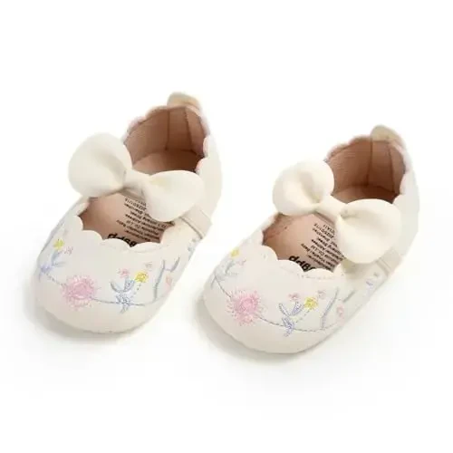 Baby Girls Mary Jane Flats Shoes with Non-Slip Soft Sole Toddler First Walkers Newborn Princess Dress Shoes - 6