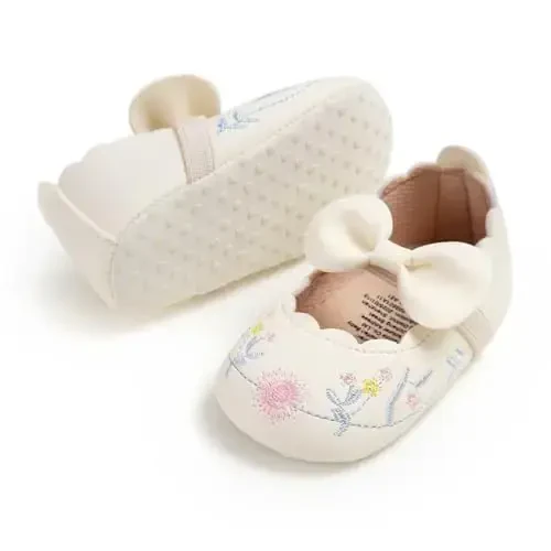 Baby Girls Mary Jane Flats Shoes with Non-Slip Soft Sole Toddler First Walkers Newborn Princess Dress Shoes - BABY (1)