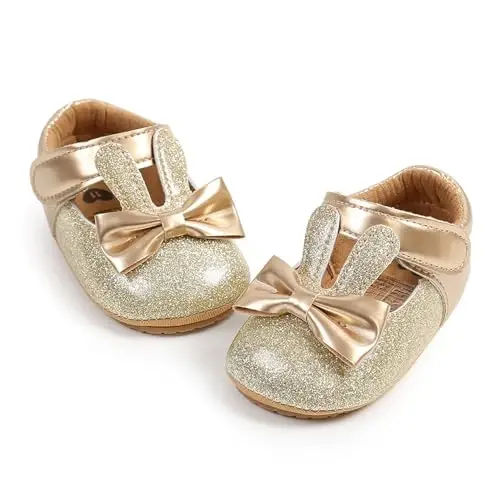 Baby Girls Mary Jane Flats Shoes with Non-Slip Soft Sole Toddler First Walkers Newborn Princess Dress Shoes - 4