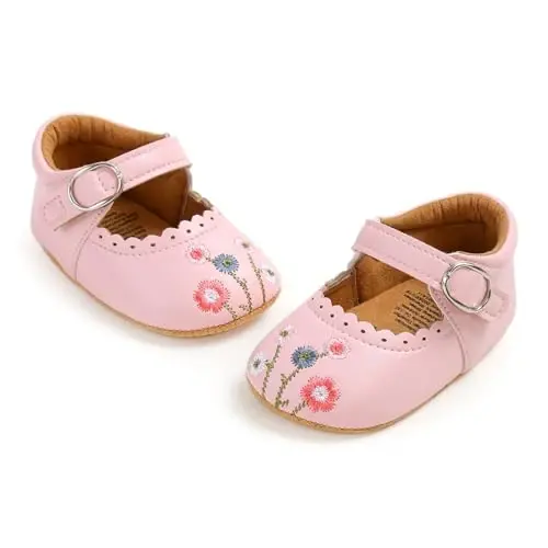 Baby Girls Mary Jane Flats Shoes with Non-Slip Soft Sole Toddler First Walkers Newborn Princess Dress Shoes - 3