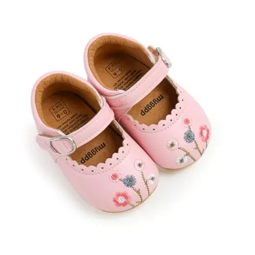Baby Girls Mary Jane Flats Shoes with Non-Slip Soft Sole Toddler First Walkers Newborn Princess Dress Shoes - 4