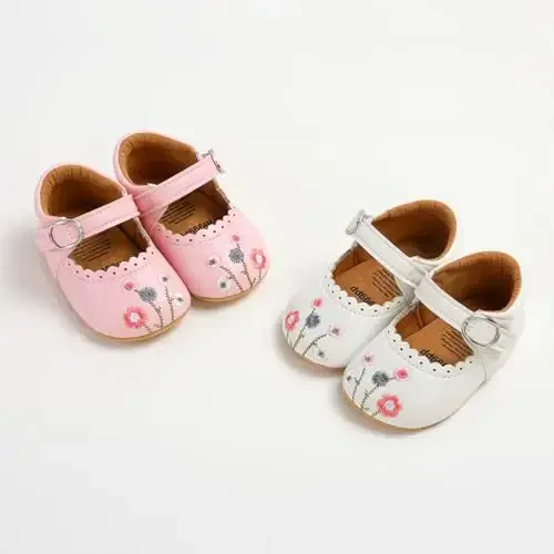 Baby Girls Mary Jane Flats Shoes with Non-Slip Soft Sole Toddler First Walkers Newborn Princess Dress Shoes - 2