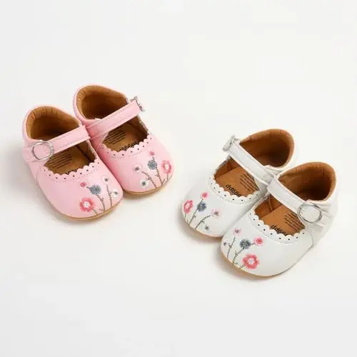 Baby Girls Mary Jane Flats Shoes with Non-Slip Soft Sole Toddler First Walkers Newborn Princess Dress Shoes - BABY (1)