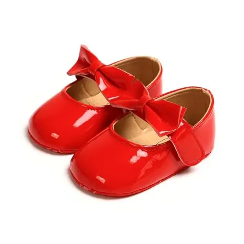 Baby Girls Mary Jane Flats Shoes with Non-Slip Soft Sole Toddler First Walkers Newborn Princess Dress Shoes - BABY