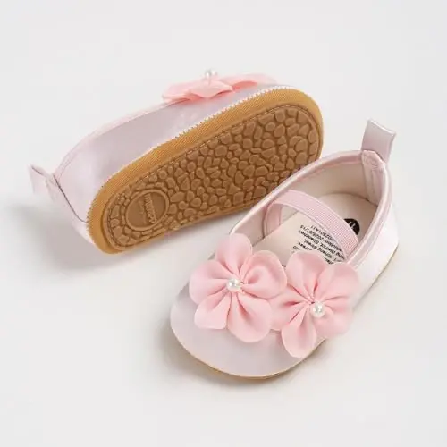 Baby Girls Mary Jane Flats Shoes with Non-Slip Soft Sole Toddler First Walkers Newborn Princess Dress Shoes - 5