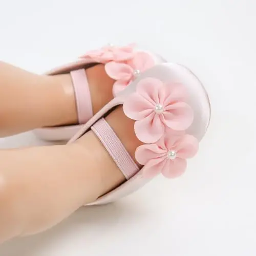 Baby Girls Mary Jane Flats Shoes with Non-Slip Soft Sole Toddler First Walkers Newborn Princess Dress Shoes - 6