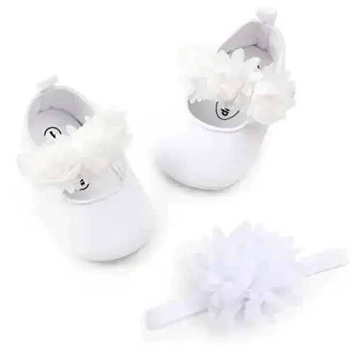 Ohwawadi Infant Baby Girl Shoes Baby Mary Jane Flats Princess Wedding Dress Shoes Crib Shoe for Newborns, Infants, Babies, and Toddlers - 4
