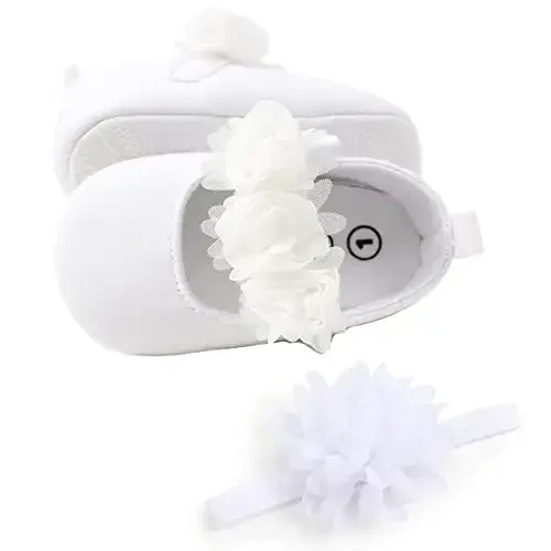 Baby Girls Mary Jane Flats with Bowknot Non Slip Soft Sole Newborn Infant Toddler First Walkers Cirb Dress Shoes - 6