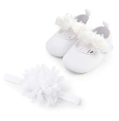 Baby Girls Mary Jane Flats with Bowknot Non Slip Soft Sole Newborn Infant Toddler First Walkers Cirb Dress Shoes - 3
