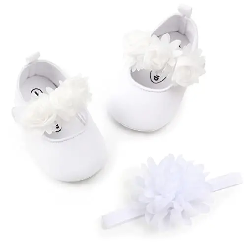 Baby Girls Mary Jane Flats with Bowknot Non Slip Soft Sole Newborn Infant Toddler First Walkers Cirb Dress Shoes - 4