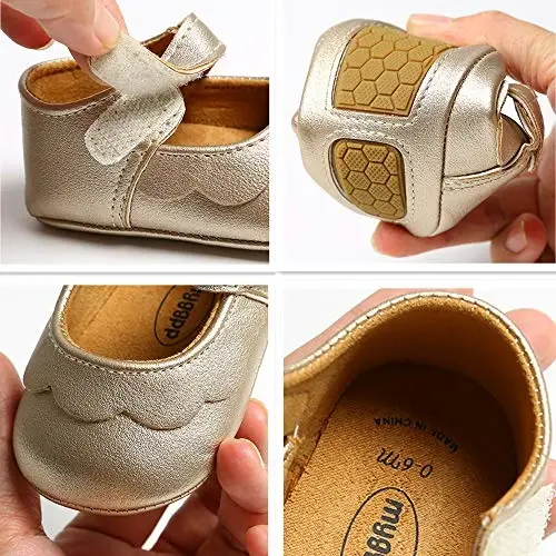 Baby Girls Mary Jane Flats Anti-Slip Rubber Sole Bow Toddler Princess Dress Shoes - 4