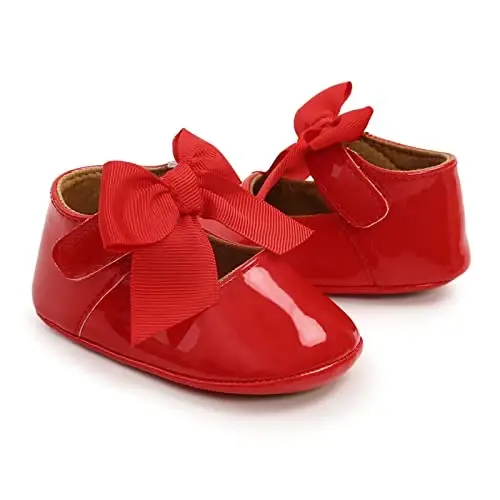 Baby Girls Mary Jane Flats Anti-Slip Rubber Sole Bow Toddler Princess Dress Shoes - 5