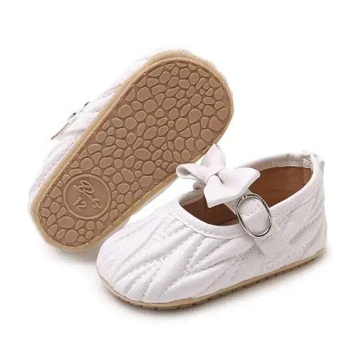 Baby Girls Mary Jane Flats Anti-Slip Rubber Sole Bow Toddler Princess Dress Shoes - 1
