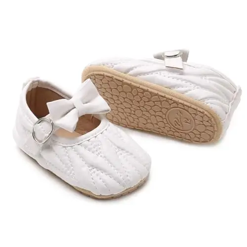 Baby Girls Mary Jane Flats Anti-Slip Rubber Sole Bow Toddler Princess Dress Shoes - 4