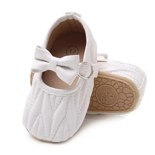Baby Girls Mary Jane Flats Anti-Slip Rubber Sole Bow Toddler Princess Dress Shoes - 5