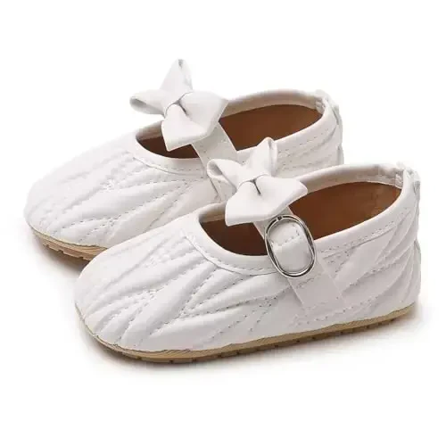 Baby Girls Mary Jane Flats Anti-Slip Rubber Sole Bow Toddler Princess Dress Shoes - 3