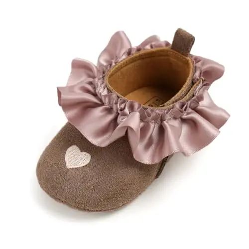 Baby Girls Mary Jane Flats Anti-Slip Rubber Sole Bow Toddler Princess Dress Shoes - 4