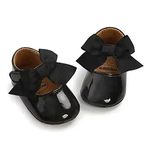 Baby Girls Mary Jane Flats Anti-Slip Rubber Sole Bow Toddler Princess Dress Shoes - 3