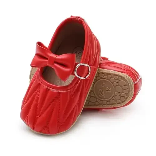 Baby Girls Mary Jane Flats Anti-Slip Rubber Sole Bow Toddler Princess Dress Shoes - 5
