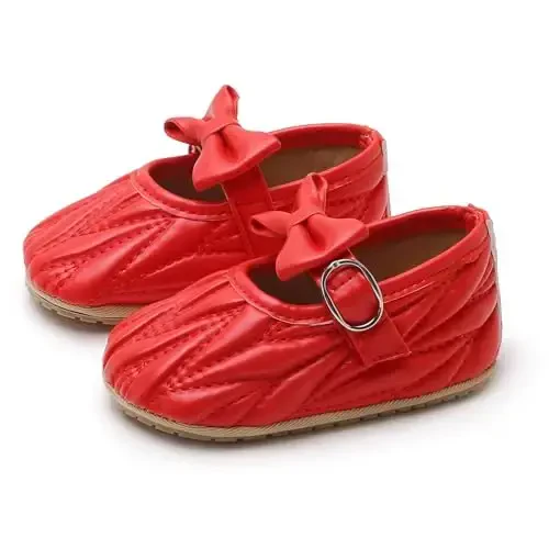 Baby Girls Mary Jane Flats Anti-Slip Rubber Sole Bow Toddler Princess Dress Shoes - 6