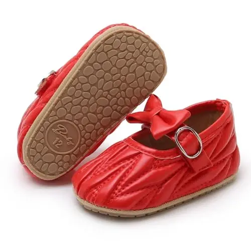 Baby Girls Mary Jane Flats Anti-Slip Rubber Sole Bow Toddler Princess Dress Shoes - 1