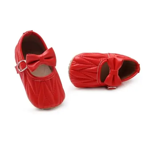 Baby Girls Mary Jane Flats Anti-Slip Rubber Sole Bow Toddler Princess Dress Shoes - 4