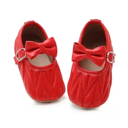 Baby Girls Mary Jane Flats Anti-Slip Rubber Sole Bow Toddler Princess Dress Shoes - 2
