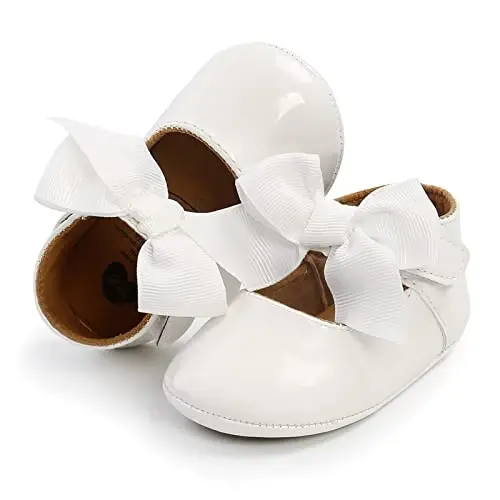 Baby Girls Mary Jane Flats Anti-Slip Rubber Sole Bow Toddler Princess Dress Shoes - 3