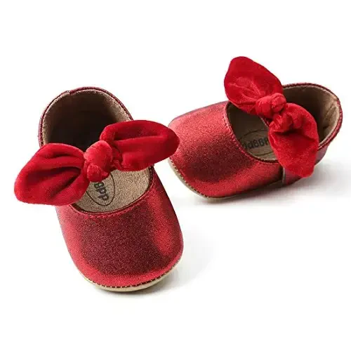 Baby Girls Mary Jane Flats Anti-Slip Rubber Sole Bow Toddler Princess Dress Shoes - 4