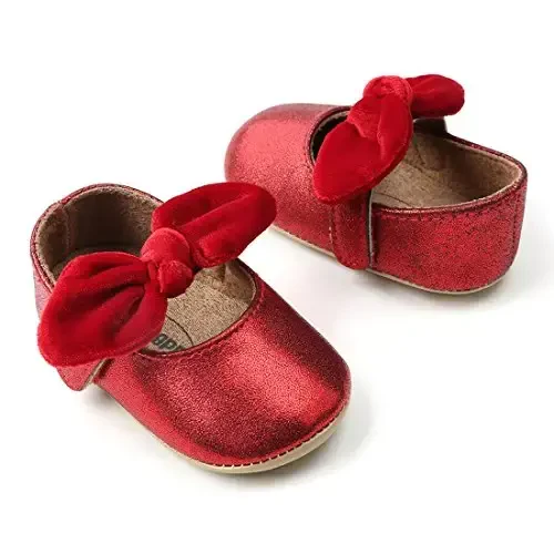Baby Girls Mary Jane Flats Anti-Slip Rubber Sole Bow Toddler Princess Dress Shoes - 3