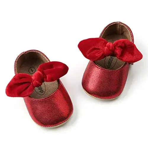Baby Girls Mary Jane Flats Anti-Slip Rubber Sole Bow Toddler Princess Dress Shoes - 5