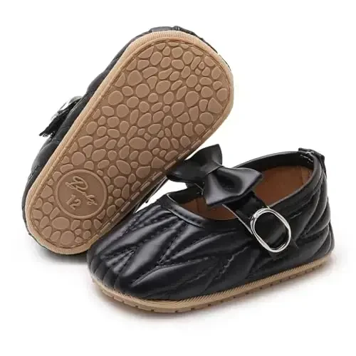 Baby Girls Mary Jane Flats Anti-Slip Rubber Sole Bow Toddler Princess Dress Shoes - 6