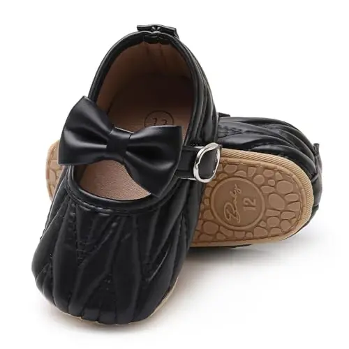 Baby Girls Mary Jane Flats Anti-Slip Rubber Sole Bow Toddler Princess Dress Shoes - 1