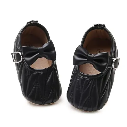 Baby Girls Mary Jane Flats Anti-Slip Rubber Sole Bow Toddler Princess Dress Shoes - 3