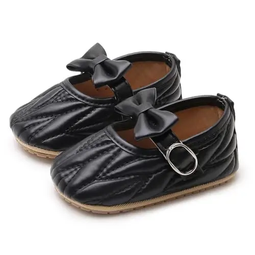 Baby Girls Mary Jane Flats Anti-Slip Rubber Sole Bow Toddler Princess Dress Shoes - 4
