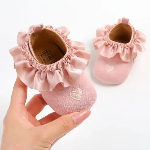 Baby Girls Mary Jane Flats Anti-Slip Rubber Sole Bow Toddler Princess Dress Shoes - 5