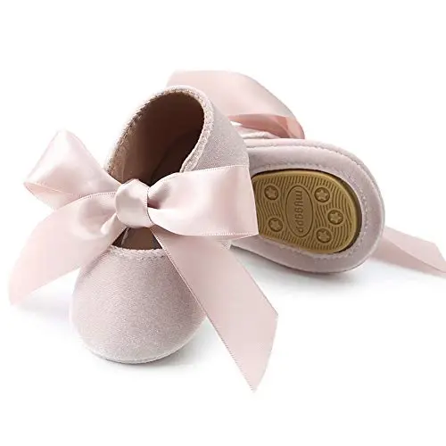 Baby Girls Mary Jane Flats Anti-Slip Rubber Sole Bow Toddler Princess Dress Shoes - 3